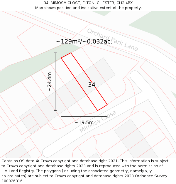 34, MIMOSA CLOSE, ELTON, CHESTER, CH2 4RX: Plot and title map
