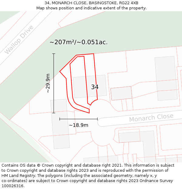 34, MONARCH CLOSE, BASINGSTOKE, RG22 4XB: Plot and title map
