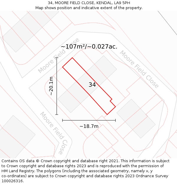 34, MOORE FIELD CLOSE, KENDAL, LA9 5PH: Plot and title map