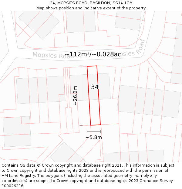 34, MOPSIES ROAD, BASILDON, SS14 1GA: Plot and title map
