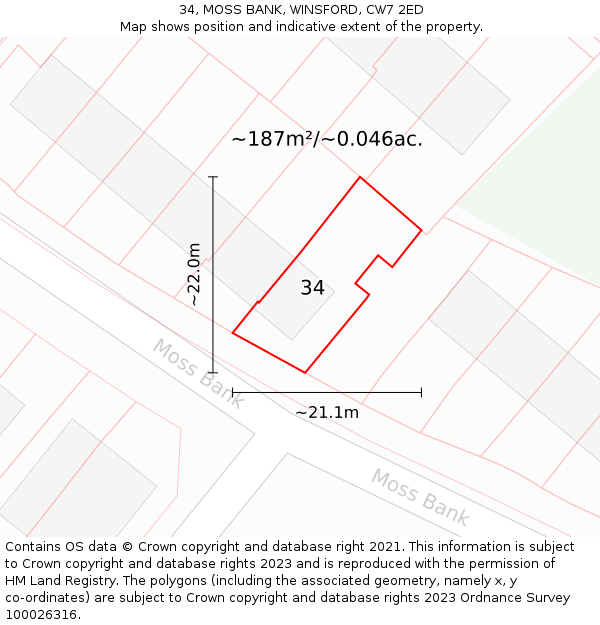 34, MOSS BANK, WINSFORD, CW7 2ED: Plot and title map