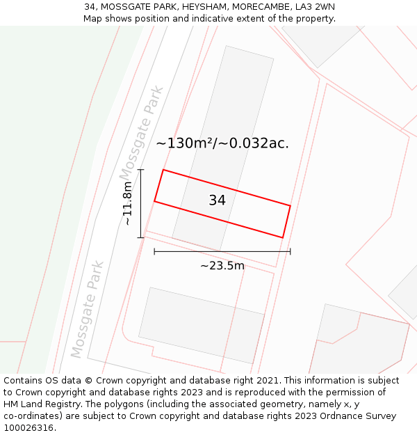 34, MOSSGATE PARK, HEYSHAM, MORECAMBE, LA3 2WN: Plot and title map