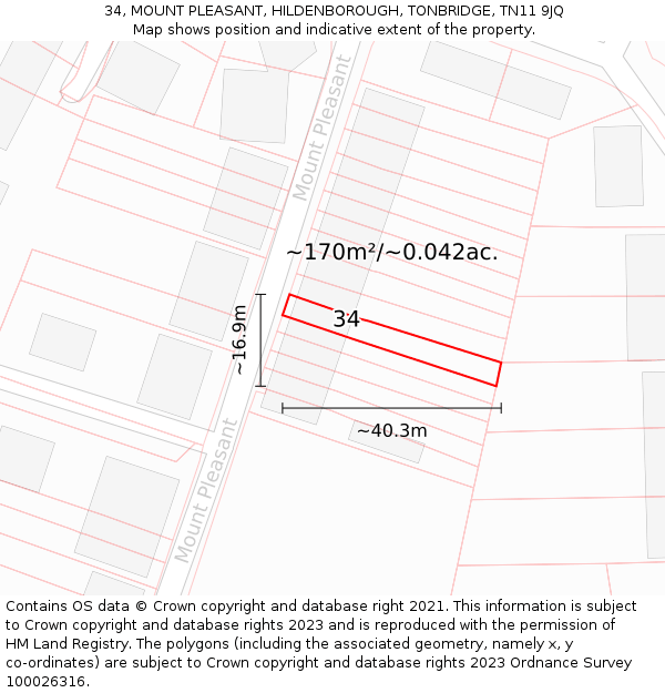 34, MOUNT PLEASANT, HILDENBOROUGH, TONBRIDGE, TN11 9JQ: Plot and title map