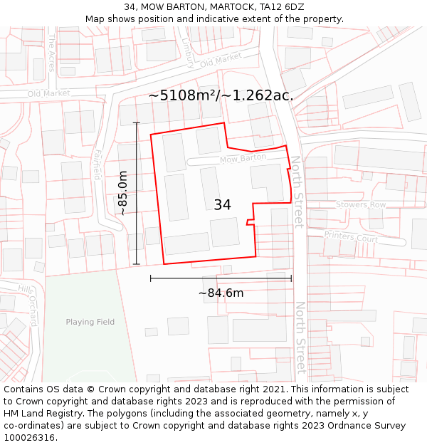 34, MOW BARTON, MARTOCK, TA12 6DZ: Plot and title map