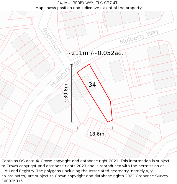 34, MULBERRY WAY, ELY, CB7 4TH: Plot and title map