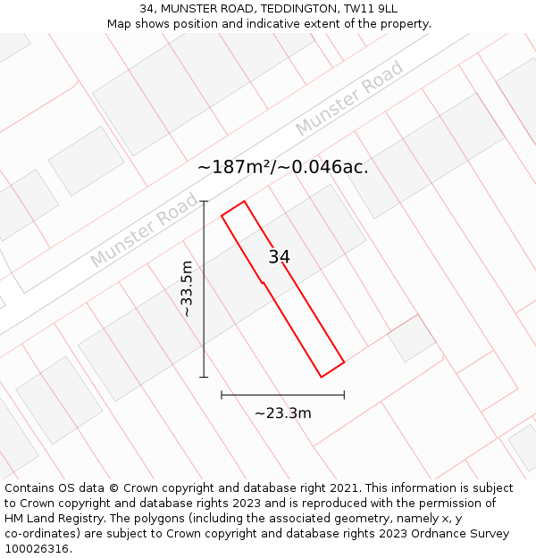 34, MUNSTER ROAD, TEDDINGTON, TW11 9LL: Plot and title map