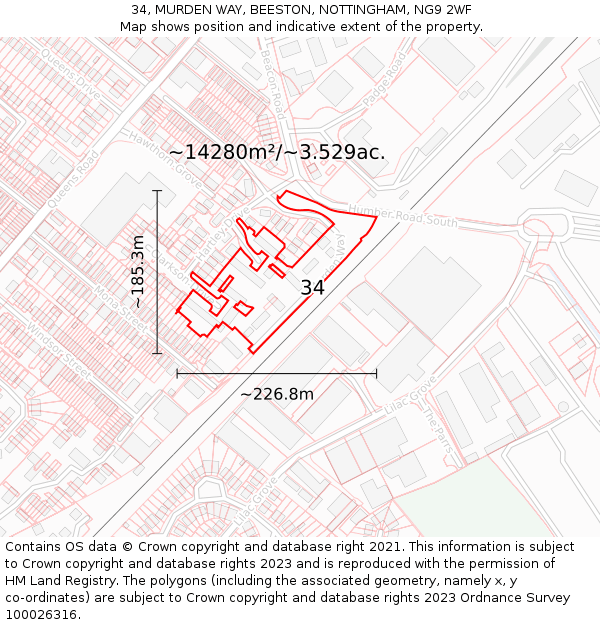 34, MURDEN WAY, BEESTON, NOTTINGHAM, NG9 2WF: Plot and title map