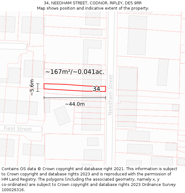 34, NEEDHAM STREET, CODNOR, RIPLEY, DE5 9RR: Plot and title map