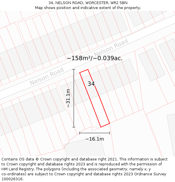 34, NELSON ROAD, WORCESTER, WR2 5BN: Plot and title map