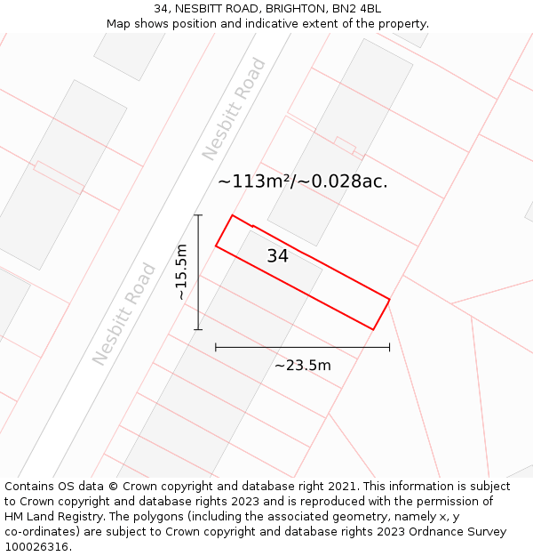 34, NESBITT ROAD, BRIGHTON, BN2 4BL: Plot and title map