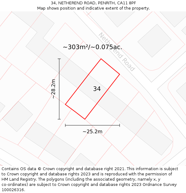 34, NETHEREND ROAD, PENRITH, CA11 8PF: Plot and title map