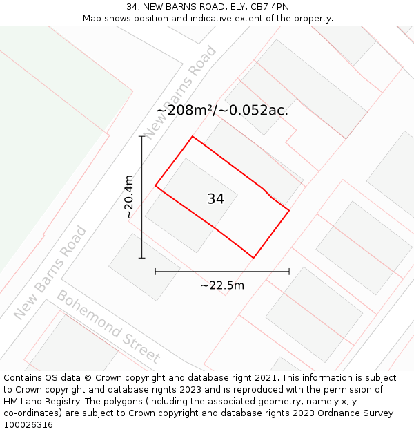 34, NEW BARNS ROAD, ELY, CB7 4PN: Plot and title map