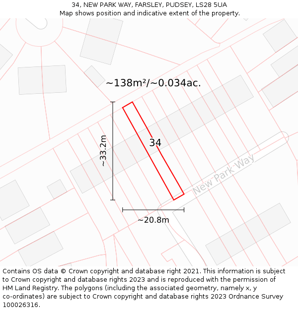 34, NEW PARK WAY, FARSLEY, PUDSEY, LS28 5UA: Plot and title map