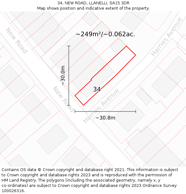 34, NEW ROAD, LLANELLI, SA15 3DR: Plot and title map