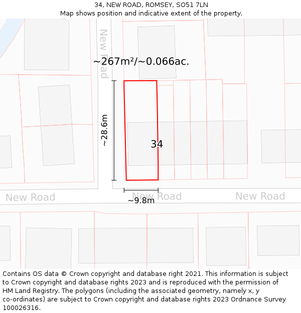 34, NEW ROAD, ROMSEY, SO51 7LN: Plot and title map