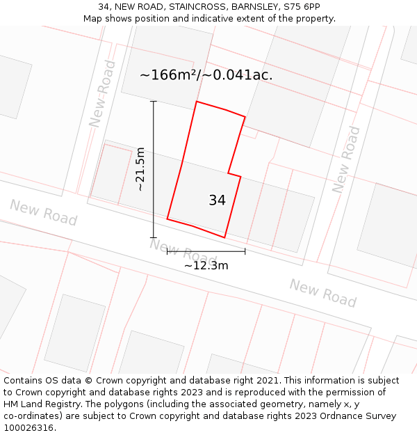 34, NEW ROAD, STAINCROSS, BARNSLEY, S75 6PP: Plot and title map