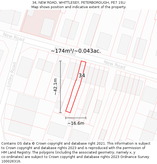 34, NEW ROAD, WHITTLESEY, PETERBOROUGH, PE7 1SU: Plot and title map
