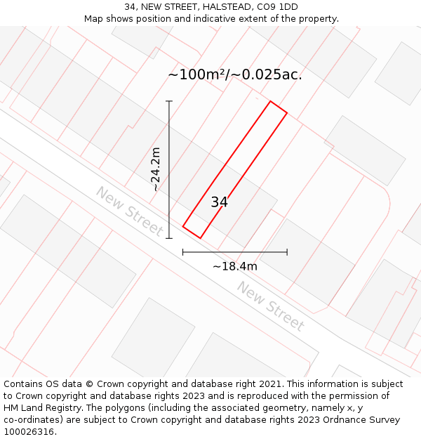 34, NEW STREET, HALSTEAD, CO9 1DD: Plot and title map