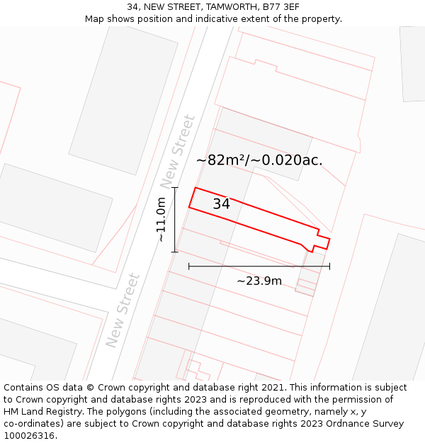 34, NEW STREET, TAMWORTH, B77 3EF: Plot and title map