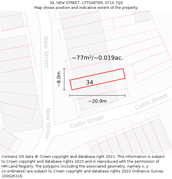 34, NEW STREET, UTTOXETER, ST14 7QS: Plot and title map
