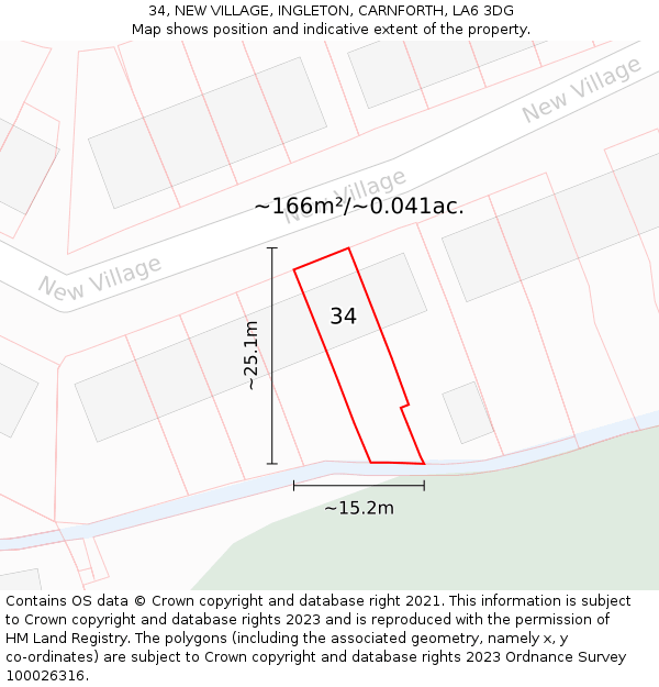 34, NEW VILLAGE, INGLETON, CARNFORTH, LA6 3DG: Plot and title map