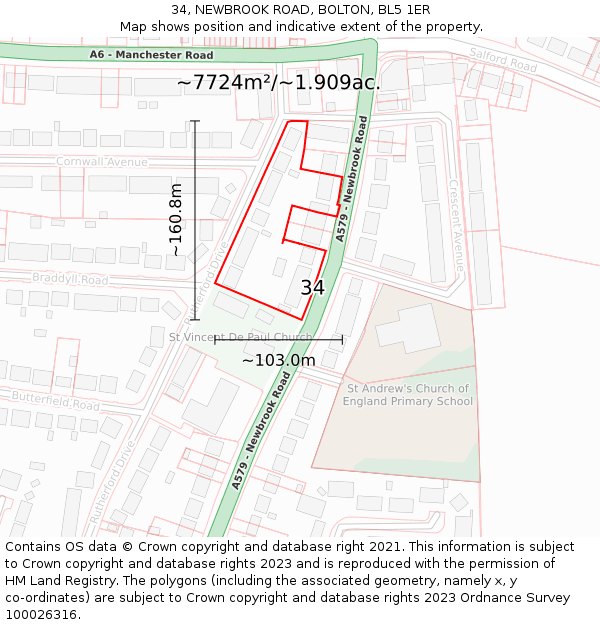 34, NEWBROOK ROAD, BOLTON, BL5 1ER: Plot and title map