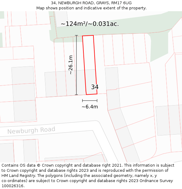 34, NEWBURGH ROAD, GRAYS, RM17 6UG: Plot and title map