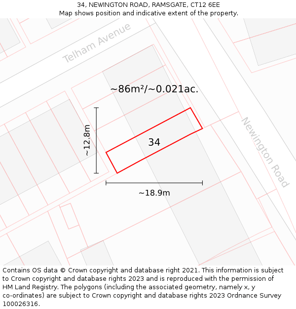 34, NEWINGTON ROAD, RAMSGATE, CT12 6EE: Plot and title map