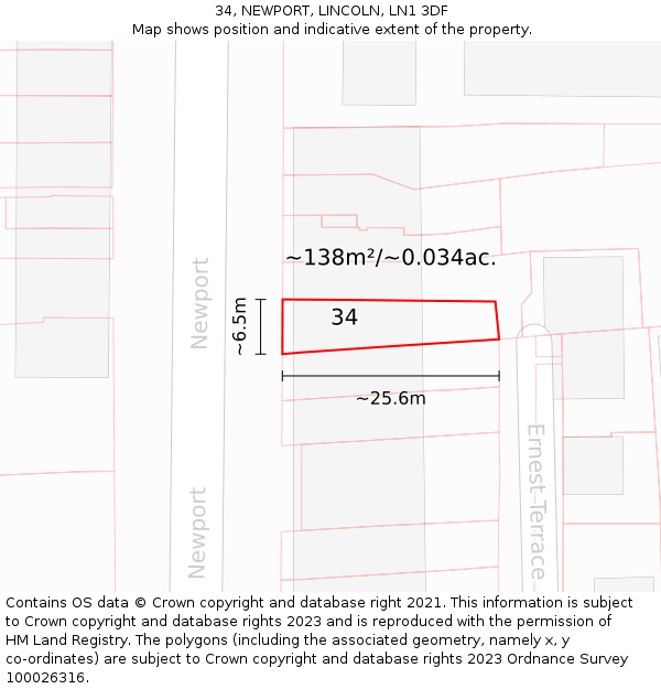 34, NEWPORT, LINCOLN, LN1 3DF: Plot and title map