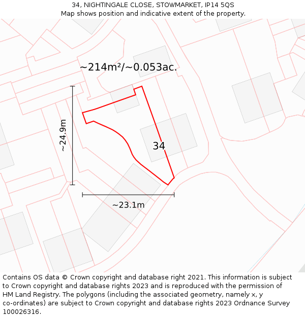 34, NIGHTINGALE CLOSE, STOWMARKET, IP14 5QS: Plot and title map