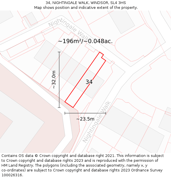 34, NIGHTINGALE WALK, WINDSOR, SL4 3HS: Plot and title map