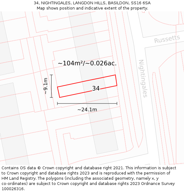 34, NIGHTINGALES, LANGDON HILLS, BASILDON, SS16 6SA: Plot and title map