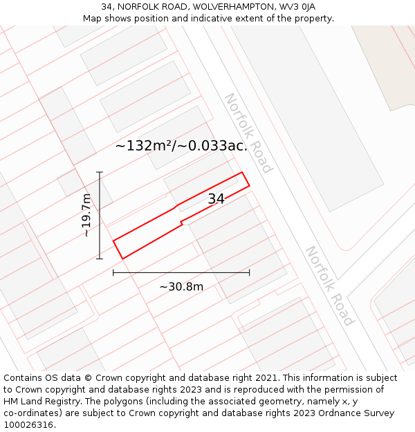 34, NORFOLK ROAD, WOLVERHAMPTON, WV3 0JA: Plot and title map