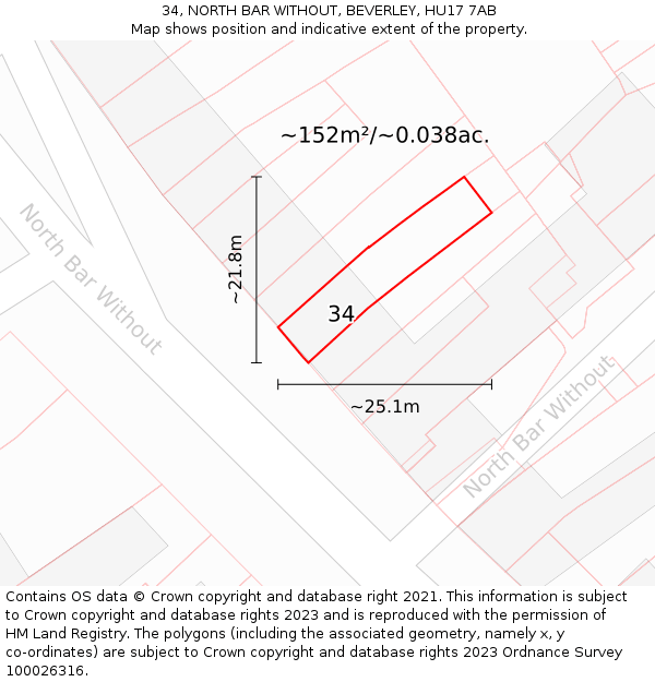 34, NORTH BAR WITHOUT, BEVERLEY, HU17 7AB: Plot and title map