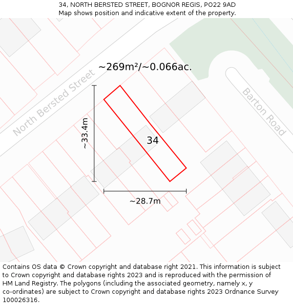 34, NORTH BERSTED STREET, BOGNOR REGIS, PO22 9AD: Plot and title map