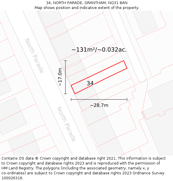 34, NORTH PARADE, GRANTHAM, NG31 8AN: Plot and title map