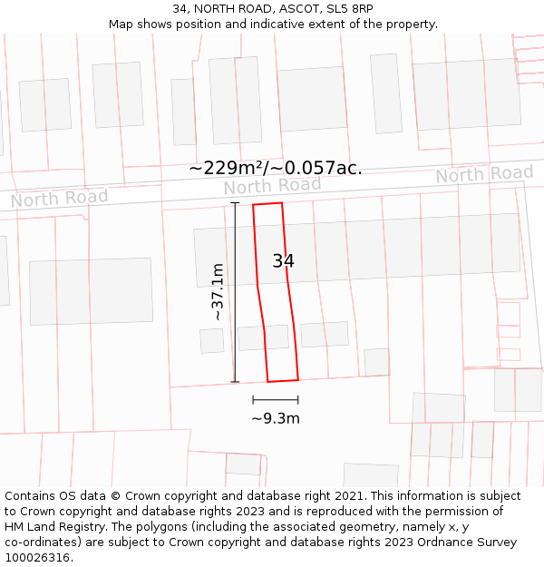 34, NORTH ROAD, ASCOT, SL5 8RP: Plot and title map