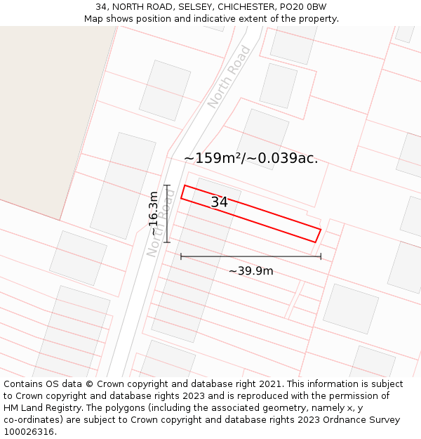 34, NORTH ROAD, SELSEY, CHICHESTER, PO20 0BW: Plot and title map