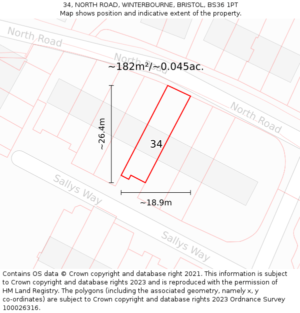 34, NORTH ROAD, WINTERBOURNE, BRISTOL, BS36 1PT: Plot and title map