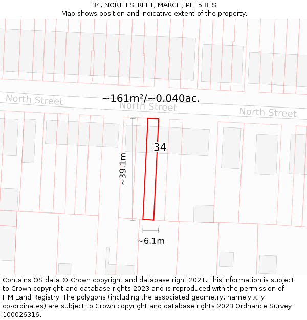 34, NORTH STREET, MARCH, PE15 8LS: Plot and title map