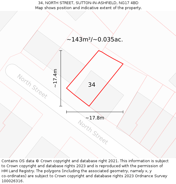 34, NORTH STREET, SUTTON-IN-ASHFIELD, NG17 4BD: Plot and title map