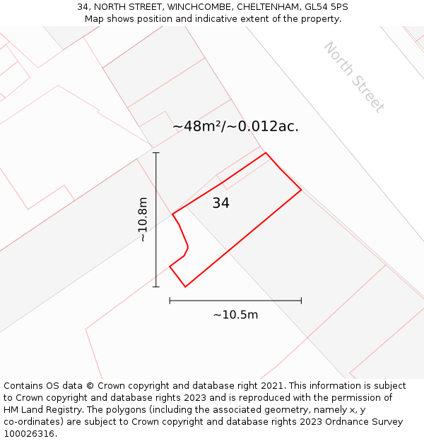 34, NORTH STREET, WINCHCOMBE, CHELTENHAM, GL54 5PS: Plot and title map