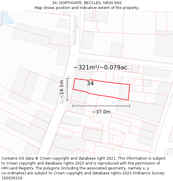34, NORTHGATE, BECCLES, NR34 9AS: Plot and title map
