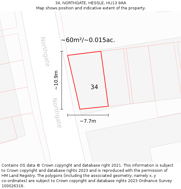 34, NORTHGATE, HESSLE, HU13 9AA: Plot and title map