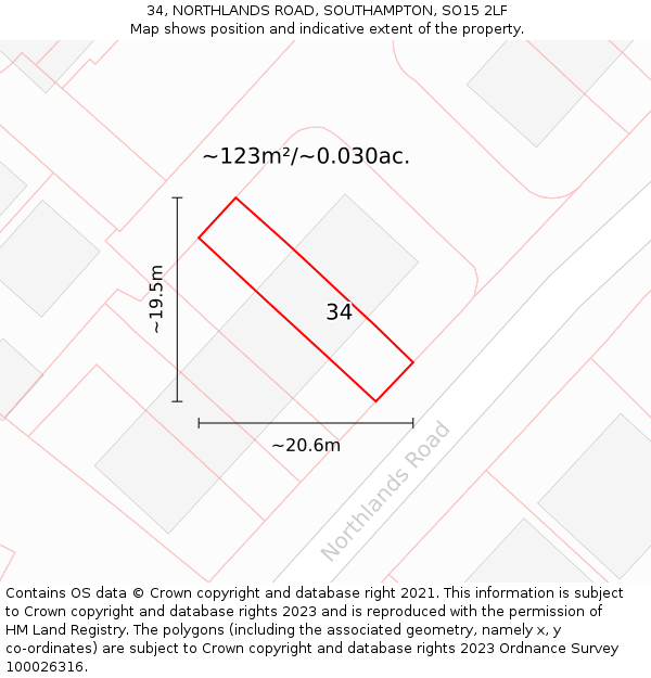 34, NORTHLANDS ROAD, SOUTHAMPTON, SO15 2LF: Plot and title map