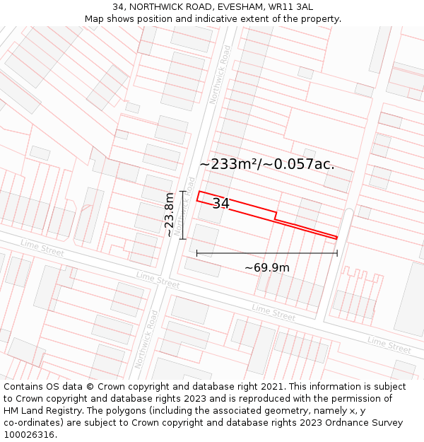 34, NORTHWICK ROAD, EVESHAM, WR11 3AL: Plot and title map