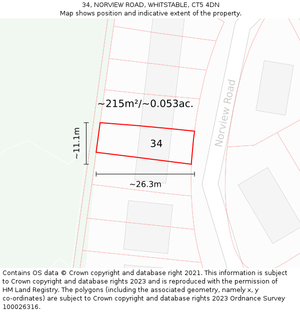 34, NORVIEW ROAD, WHITSTABLE, CT5 4DN: Plot and title map