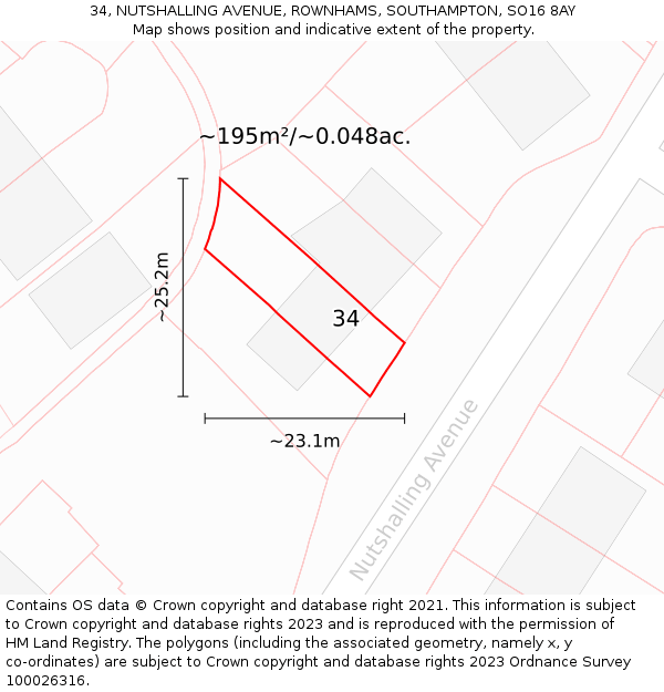 34, NUTSHALLING AVENUE, ROWNHAMS, SOUTHAMPTON, SO16 8AY: Plot and title map