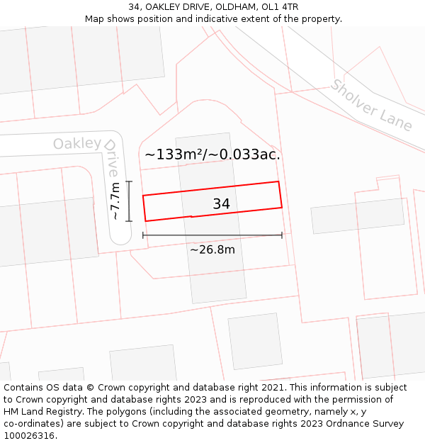 34, OAKLEY DRIVE, OLDHAM, OL1 4TR: Plot and title map