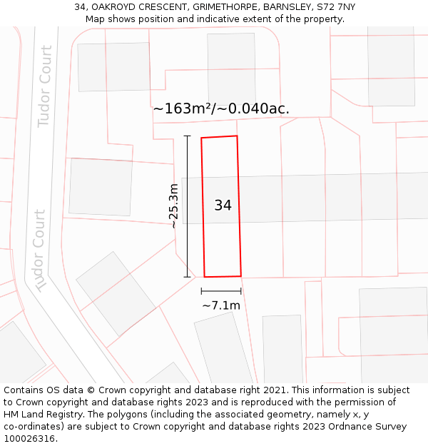 34, OAKROYD CRESCENT, GRIMETHORPE, BARNSLEY, S72 7NY: Plot and title map